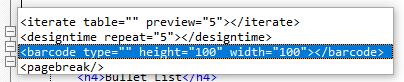 Selecting the <barcode /> tag